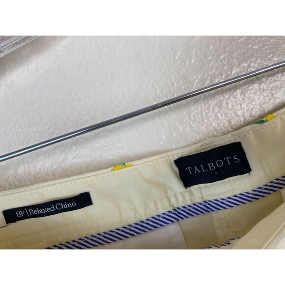 NWOT Talbots Womens Relaxed Chino Pants Lemon Embroidered Size 8 Petite Novelty - Picture 3 of 16